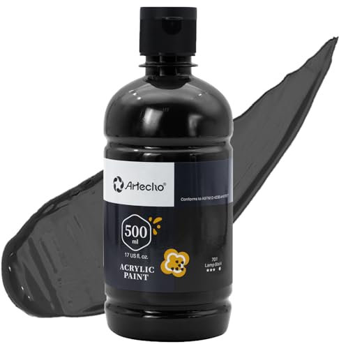Artecho Acrylfarbe Schwarz 500 ml, Wasserfest und Lichtecht, Schnell Trocknend, Acrylfarbe für Leinwand, Holz, Stoff, Handwerk, Leder und Stein.