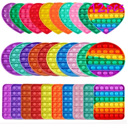 Random 12 Pcs Fidget Toys,Push Pop Fidget Sensory Toys Set,Stress Relief Gifts for Kids & Adults,Pop Bulk & Party Favors Toddler Toys for Easter Gifts,Party Supplies,Classroom Prizes