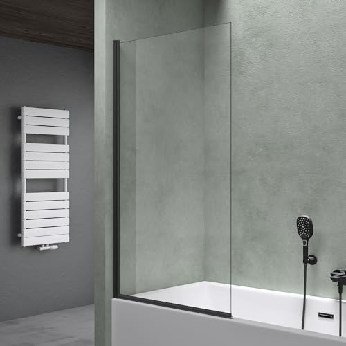 Mai & Mai Bath Shower Screen for Baths | Bath Screen | WH: 80×140cm | Safety Glass with Nano | 1 Folding Screen | Black Border | Cortona201