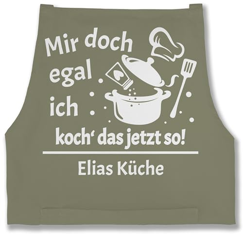 Schürze - Kochschürze - Mir doch egal ich koch das jetzt so mit Name - 85x69 - Sage Grün - frauen personalisierte kochschuerze küche kochschürzen personalised apron weihnachten männerschürzen