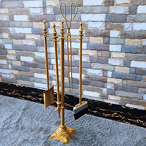 SilteD Kaminschutzgitter, rustikales Schmiedeeisen-Kaminbesteck für Holzofen, 5-teiliges Kaminbesteck-Set für drinnen und draußen, 78 cm hoch, Schwarz (Farbe: Gold) (Gold) Present