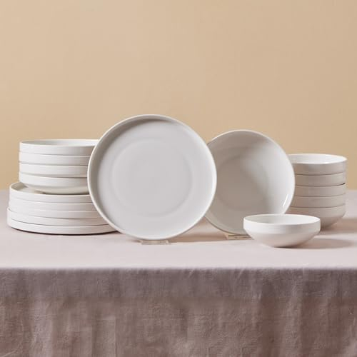 Karaca Felix 18-Piece Dinner Set for 6 People, White Plates and Bowls Set, Modern Porcelain Dinnerware Set, Ideal Dinner Service for Everyday & Special Occasions, Dishwasher Safe