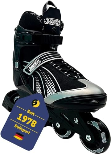 Best Sporting Inline Skates Erwachsene & Jugendliche I Rollschuhe I Breitenverstellung bis 6 mm I robuste Inliner mit Bremse I schwarz I Rollerskates Schuhe I Inliner mit 4 Rollen (43/44)