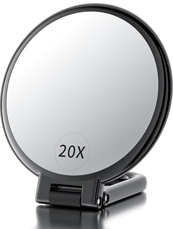 Beautifive 20 X/1 X förstorande handspegel med stativ, 5,4 tums resespegel, dubbelsidig med handtag