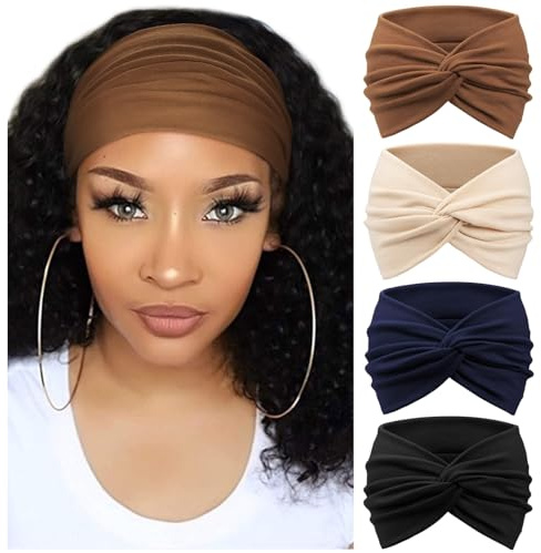 DRESHOW 4 Paket Turbanpannband för Kvinnor Breda Vintagepannband Med Knutar Söta Hårband Tillbehör