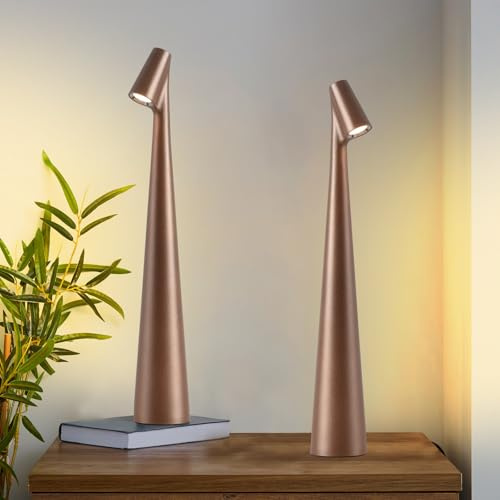 Hebangya Juego de 2 lámparas de mesa inalámbricas, 3 niveles de brillo, funciona con pilas, lámpara de escritorio LED, recargable, portátil, táctil, para restaurante, dormitorio, mesita de noche, bar,
