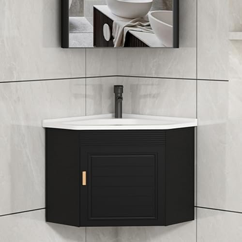 VSTQNXR Lave Main WC avec Meuble Angle Lave Main Meuble WC Suspendu Combo Lavabo-lavabo d'angle pour Petit Espace, Design D'ensemble De Meuble Mural.(Color:Black Gold)