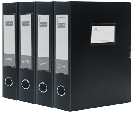 SOYIRI 4 Pack Box Files A4,Plastic Box File with Lid,55mm Spine A4 Archiving Box Document Box for Office School - Black