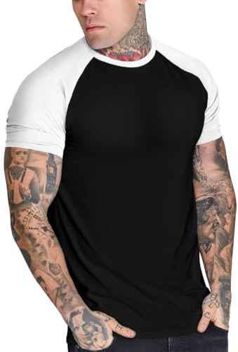Camiseta de béisbol de Manga Corta de algodón de Hombro a Hombro para Hombres Color Negro y Blanco Size L