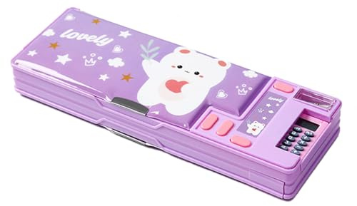 Ristpal Pop Up Multifunction Pencil Case, Cute Cartoon Pen Box Organizer Stationery with Calculators, Sharpener, Schedule, School Supplies, Best Birthday Gifts for Kids Teens (Purple)