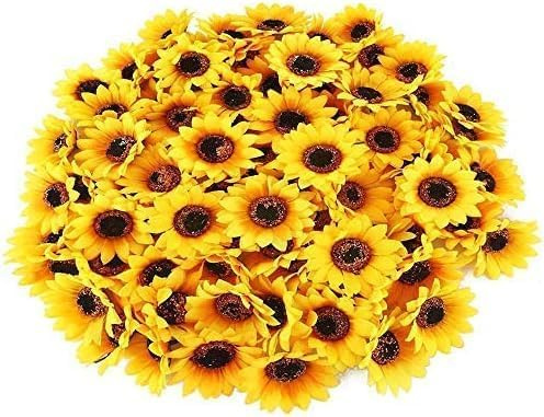Minnhua 100 pcs Künstliche Sonnenblumen Köpfe 4cm Seide Blumenköpfe Künstlich Blumenkopf Klein Sonnenblumen Kunstblumen Deko für Hochzeit Party Tischdeko DIY Basteln Kleidung Dekoration