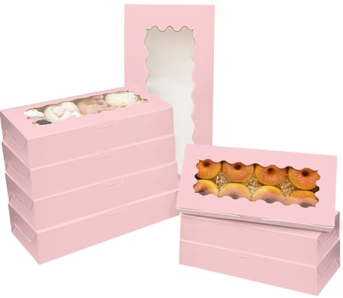 Gcardist 6 Packs Pink Cookie Box with Window 30.5x14x6.4cm Two Uses Pastry Biscuit Bakery Box For Packaging