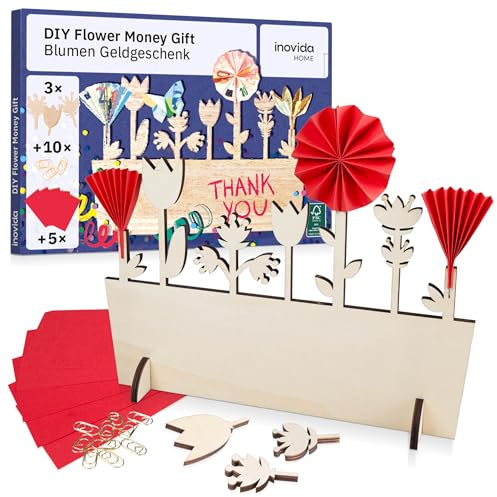 Inovida Geldgeschenk Verpacken : Blumenkasten aus Holz als Geldgeschenke Verpackung – Geburtstagskarte Geldgeschenke zum Geburtstag – Geldgeschenk für Hochzeit und Weihnachten