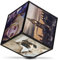 TIENDA EURASIA – Cubo de Fotos Giratorio | Marco para 6 Fotos de 10x10 cm | 11x11 cm | Plástico PP y Acrílico Transparente | Negro y Transparente | Funciona con 1 Pila AA no incluida