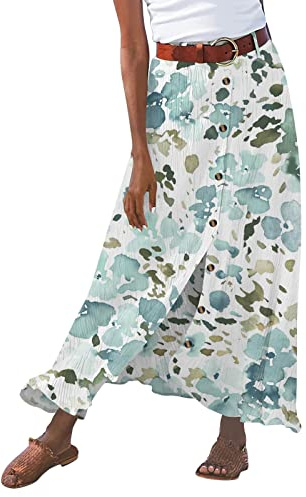 Warehouse Deal Sommer Rock Damen Luftig Lang Damen-Sommerrock Aus Solider Baumwolle Und Leinen, Halbe Länge, Geschlitzte Hüfte, Mittlere Taille Tochter Kleider Festlich