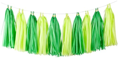 Ainmto 20 Stück Seidenpapier Quasten Girlande, Papier Quasten Banner für Party Dekorationen–(dunkelgrün/grün)