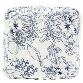Long Keeper Kleine KosmetiktascheSchminktasche für Frauen Gesteppte KosmetiktascheReise Kulturbeutel, Schlüsseltasche (Marineblau Blume, S)