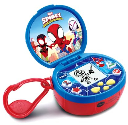VTech - Magi'Pocket Spidey und Seine Freunde Konsole – tragbare Mini-Spielkonsole mit Anime-Bildschirm, Karabiner, 10 Zifferblätter, 4 interaktive Spiele – Geschenk für Kinder von 3 Jahren bis 7
