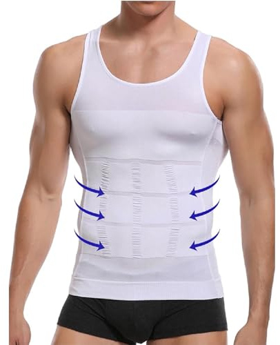 JiaYouLC Men Compression Vest Slimming Body Shaper Undershirts Waist Trainer Tight Shapewear (WhiteA, XL)