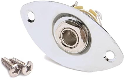 Vertiefte 1/4-zoll Oval Klinkenbuchse für Gitarre Gt04 | Silber, Eisen Kupfer mit Plattierung, Glänzende Oberfläche, 2 Montageschrauben
