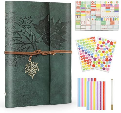 Micvtve Photo Album Scrapbook, Soft Leather Photo Album 60 Black Pages DIY Memory Book, Vintage Scrapbook Photo Album for Birthday Christmas Valentines Anniversary Mother's Day Gift (Green)