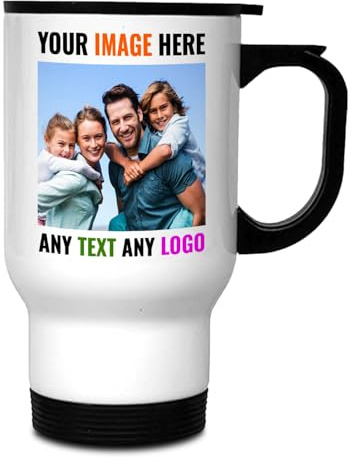 Personalised Travel Mug White | Coffee Travel Cup | Leakproof, Thermal & Stainless-Steel 14 oz Travel Mug for Hot and Cold Drink | Any Text and Photo | Customised Gift for Mom, Dad, & Many Occasions