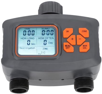 Hamwesh Temporizador de Rociadores, Temporizador de Rociadores de 2 Zonas con Sensor de Lluvia para Manguera de Jardín, de Agua Programable para el de Controlador de Riego Automático para Jardín de