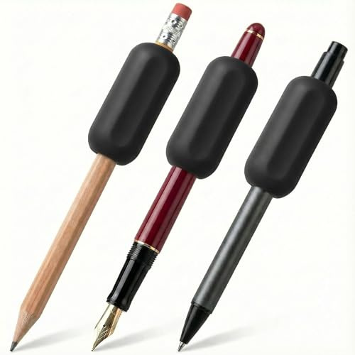 KAIOULU 3PCS Weighted Pencil Set with Pencil Weights, Handwriting Aid for Improved Grip & Control, Ideal for Seniors, Those with Hand Tremors, Arthritis & Special Needs, Black