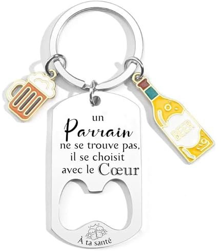 MNBVBV Cadeau Parrain Porte clef Cadeau Anniversaire Parrain Noel cadeau parrain bapteme,anniversaire demande,personnalisé porte clef décapsuleur parrain