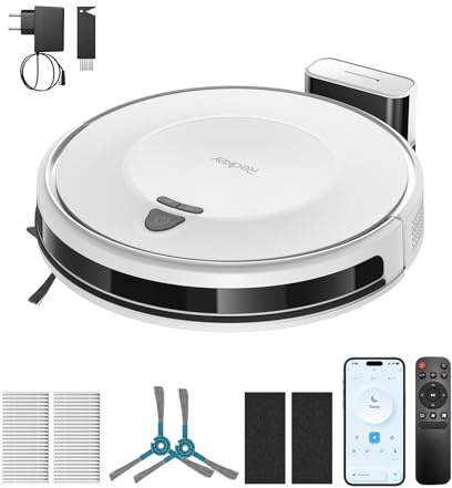 Redkey E6 Robot Aspirador con 7000 Pa, Navegación Dinámica, hasta 170 Min de Autonomía, Aspiradora Robot con Estación de Carga, Mando a Distancia y App, Ideal para Mascotas, Alfombras, Suelos Duros