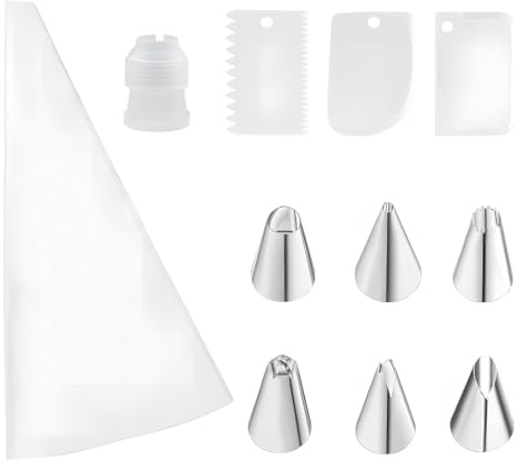 ZORVYN Set de Manga Pastelera de 12 Pulgadas + 6 Boquillas de Acero Inoxidable + 1 Decorador de Pasteles + 3 Espátulas Grandes Mangas Profesionales para Decorar Pasteles, Galletas y Cupcakes
