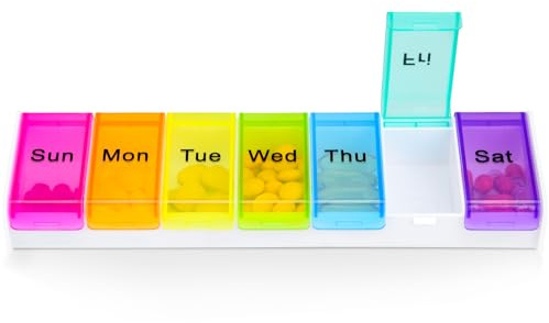 Alyvisun Pill Organiser 7 Day 1 Times a Day, Travel Daily Pill Box, Medication Organizer Weekly, Large Tablet Box Portable Pill Case Tablet Dispenser for Travel Work, White