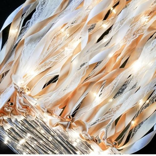 20 Stück Wedding Wands mit LED Warmweiße Glowstick, Zauberstäbe Hochzeit Luftschlangen, Hochzeit Stäbe mit Glöckchen,Geeignet für Hochzeiten, Geburtstage und festliche Anlässe(Champagner)