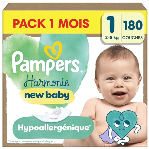 Pampers Harmonie Couches Édition Limitée Taille 1 x180 Pack 1 Mois | 2kg-5kg. Conçues Pour Les Peaux Les Plus Sensibles. Pack 1 Mois.