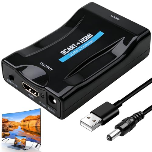 DUSEKI Convertidor Scart a HDMI 720p/1080p Plug and Play con Cable USB