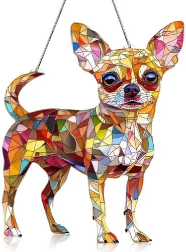 MenYiYDS 1 Stück Hängende Fensterdeko Hund Buntglas Deko,Chihuahua, Kolibri-Sonnenfänger Zum Aufhängen an Fenstern, Fensterbehang Fenster Türen Deko Für Zuhause Studio, Sun Catcher