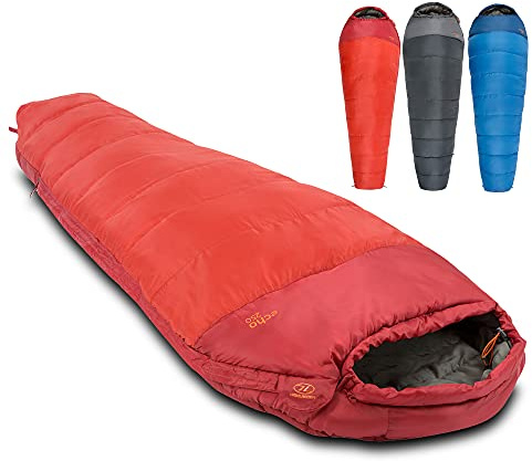 Highlander Sleeping Bag for Adults - 3-4 Season Sleeping Bags - Thick 400gsm Double Layer Insulation for Cold Weather Camping - Thermal Hood with Draw Cord - Compressible Carry Bag