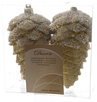 Kaemingk Zapfen Weihnachtskugel Tannenzapfen Baumschmuck bruchfest 2er Set Gold mit Glitter