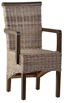 MiaMöbel Armlehnstuhl Rattan 53x98x49 cm Landhausstil Massivholz Rattan Mahagoni Grau