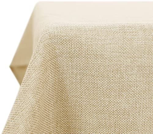 Deconovo Leinenoptik Tischdecke Wasserabweisend Tischdecke Lotuseffekt Tischtuch, 130x160 cm, Creme, 1 Stück