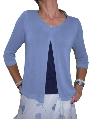 Fantasy Cardigan Spolverino Corto Coprispalle Giacchetto Bolerò Filo Viscosa Leggero Manica 3/4 Semplice Ragazza Donna