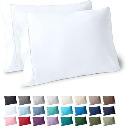 Bare Home Microfiber Pillow Cases - Standard/Queen Size - Cooling Pillowcases - Double Brushed - 2 Pack - Easy Care (Pillowcase Set of 2, White)