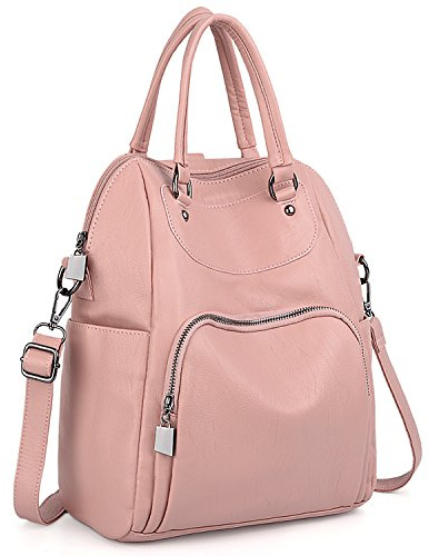 UTO Damen Rucksack Geldbörse PU Washed Leder Cabrio Damen Rucksack Crossbody Umhängetasche Pink