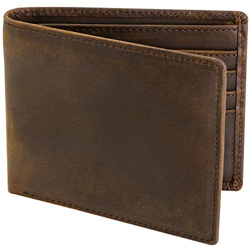 Top Grain Leather Wallet for Men | RFID Blocking | Extra Capacity Bifold Wallet with 2 ID Windows | Ultra Strong Stitching | Slim Billfold with 8 Card Slots | Gift for Him