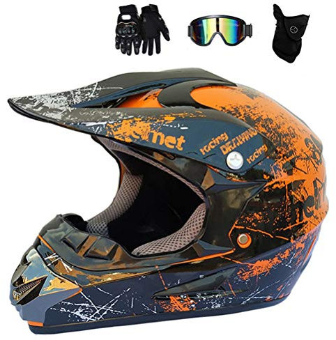 MRDEER® Adult Motocross Helm Set Unisex Off Road Helm Kit Motorradhelm Cross Helme Schutzhelm ATV Helm mit Handschuhe Maske Brille für Männer Damen Sicherheit Schutz,B,XL