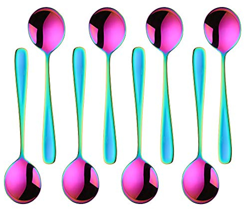 Do Buy Cucchiaio da tavola colorato, grande, in acciaio inox, 18/10, arcobaleno, 8 pezzi, lunghezza 17,5 cm, larghezza 4,5 cm, cucchiaio da tavola per cereali, porridge dessert spoons