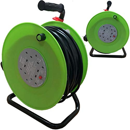PIFCO 50M 4 Way Heavy Duty 50 Meter Extension Cable Reel Lead Mains Socket 13AMP