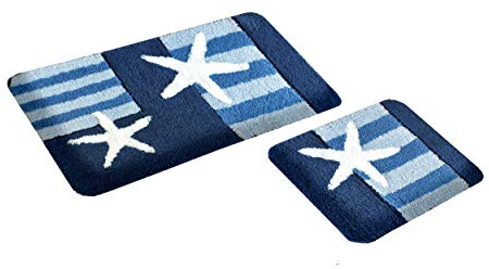 Goodway 2-teiliges Badematten-Set │ Badteppich│Badvorleger Bremen, Blau │ Mikrofaser Super Soft, Waschbar