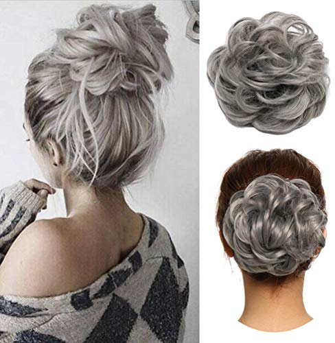 Hair Extension Clip Chignon Capelli Extension Elastico Finti Hair Bun Updo Ponytail Scrunchie Parrucchino Capelli Ricci Mossi Posticci 40g Grigio scuro