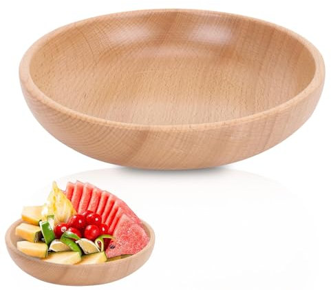 Agatige Wooden Salad Bowl, 20cm Round Shaped Serving Fruit Bowl Dessert Platter Tray Dish for Kitchen Dining Fruit, Dessert, Snack